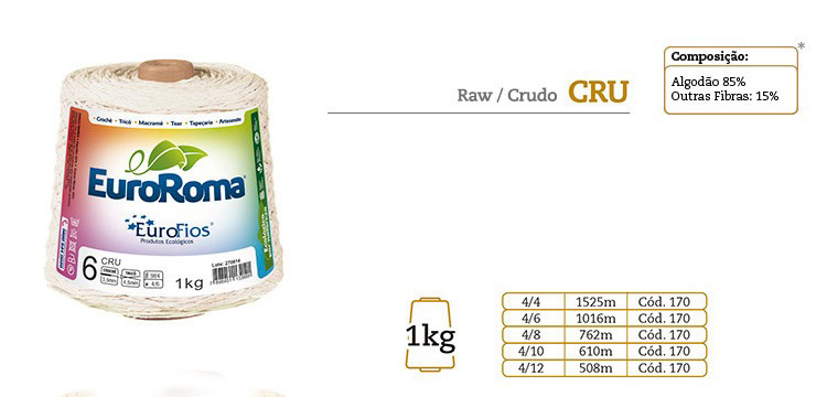 Barbante Cru Nº6 Euroroma 1kg – Kit 3 Unidades